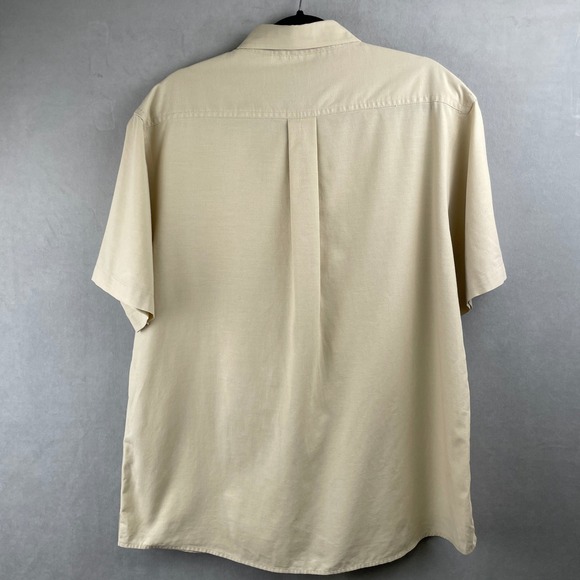St Johns Bay Mens Tan Khaki Cotton Worry Free Short Sleeve Button Down Shirt L - Picture 2 of 7